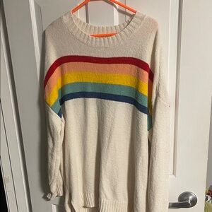 American Eagle Outfitters Cream Sweater with Rainbow Stripes